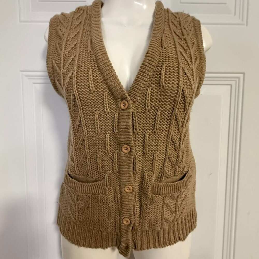 Sweater Bez by Banff Ltd. Sz Brown Hand Loomed Vest Cottage Timeless Classic